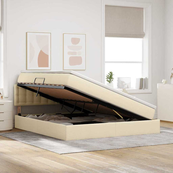 vidaXL Lit de rangement avec matelas Crème 180 x 200 cm Bois d'ingénierie
