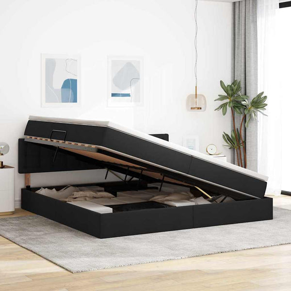 Aufbewahrungsbett mit Matratze 200x200 cm Schwarz