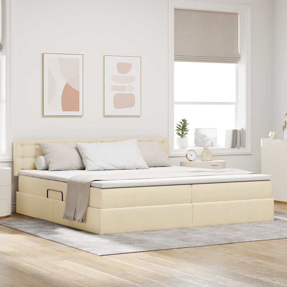 vidaXL Storage Bed with Mattress Cream 200 x 200 cm Engineered Wood