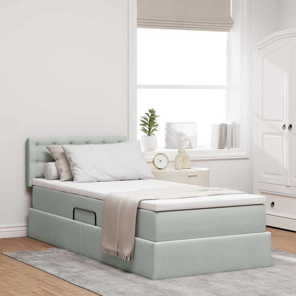 vidaXL Lit de rangement avec matelas Gris clair 90 x 190 cm Velours