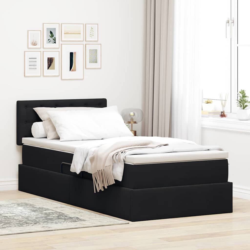 Aufbewahrungsbett mit Matratze 90x190 cm Schwarz Samt