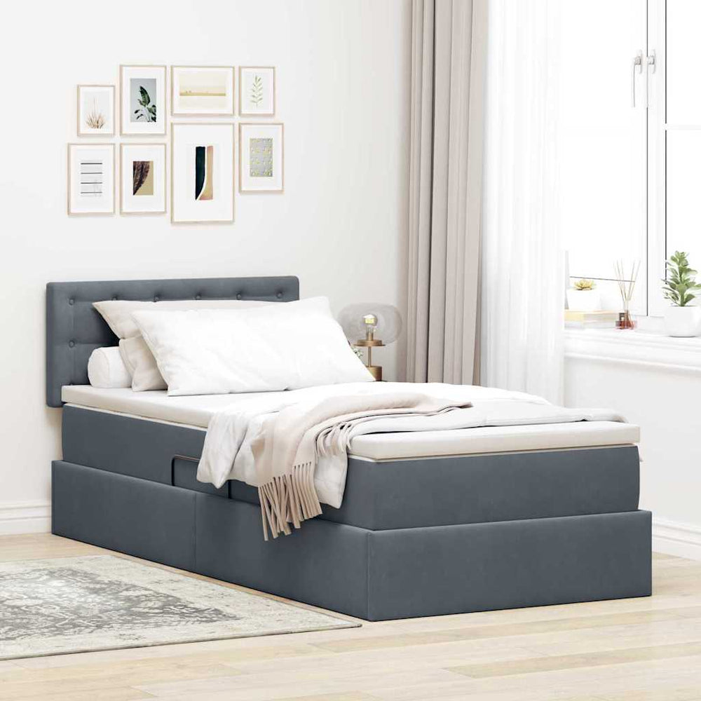 vidaXL Lit de rangement avec matelas Gris foncé 90 x 200 cm Velours