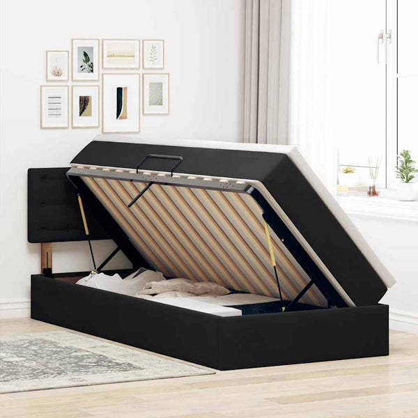 Aufbewahrungsbett mit Matratze 90x200 cm Schwarz Samt