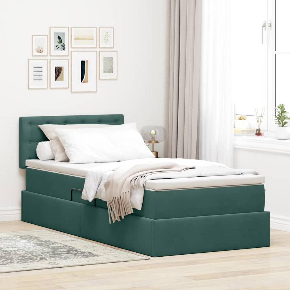 vidaXL Lit de rangement avec matelas Vert foncé 90 x 200 cm Velours
