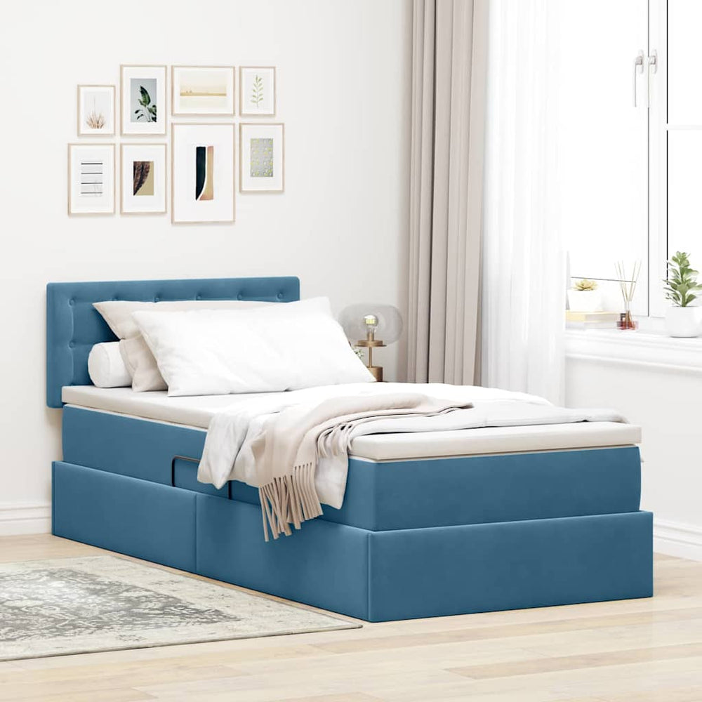 vidaXL Lit coffre avec matelas Bleu foncé 90 x 200 cm Velours