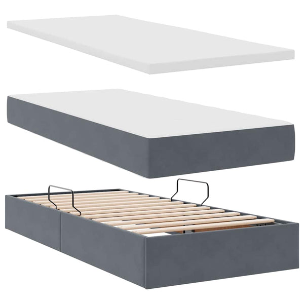 Stauraumbett mit Matratze Dunkelgrau Samt 100x200 cm