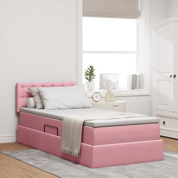 Stauraumbett mit Matratze Rosa Samt 100x200 cm