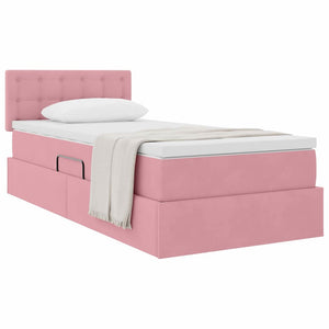 Stauraumbett mit Matratze Rosa Samt 100x200 cm