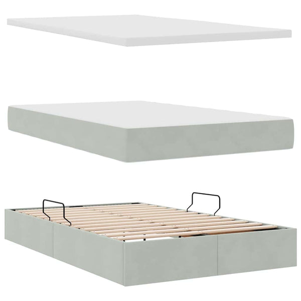 Aufbewahrungsbett mit Matratze Hellgrau Samt 120x190cm