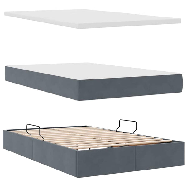 Stauraumbett mit Matratze Dunkelgrau 120x200 cm Samt