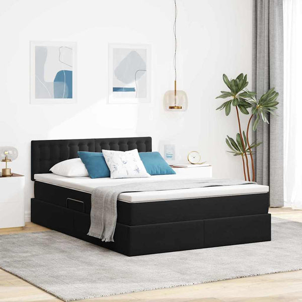 Aufbewahrungsbett mit Matratze Schwarz Samt 140x190 cm