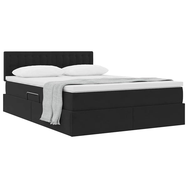 Aufbewahrungsbett mit Matratze Schwarz Samt 140x190 cm