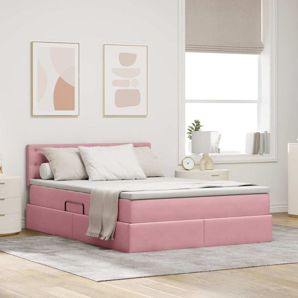 vidaXL Storage Bed with Mattress Pink 140 x 190 cm Velvet