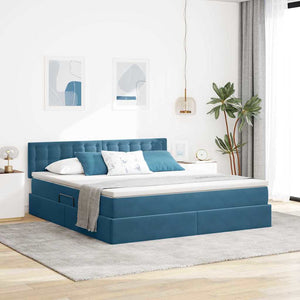 Aufbewahrungsbett mit Matratze Dunkelblau 160 x 200 cm Samt