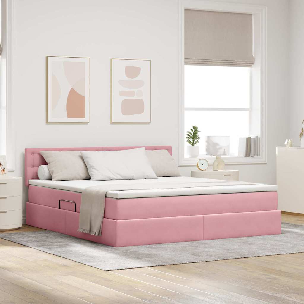 Stauraumbett mit Matratze Rosa Samt 160x200 cm