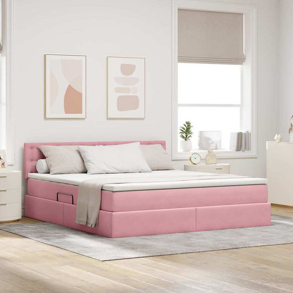 Stauraumbett mit Matratze Rosa Samt 160x200 cm