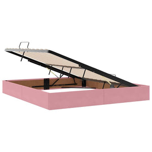 Stauraumbett mit Matratze Rosa Samt 160x200 cm