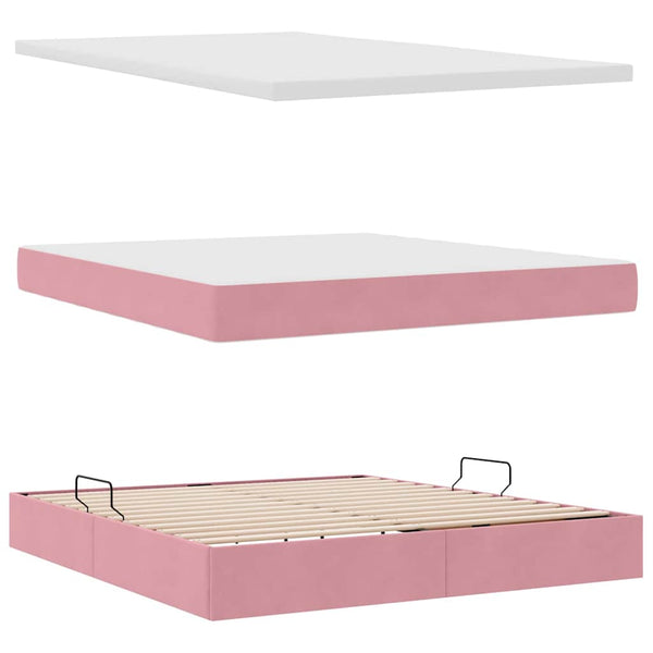 Stauraumbett mit Matratze Rosa Samt 160x200 cm
