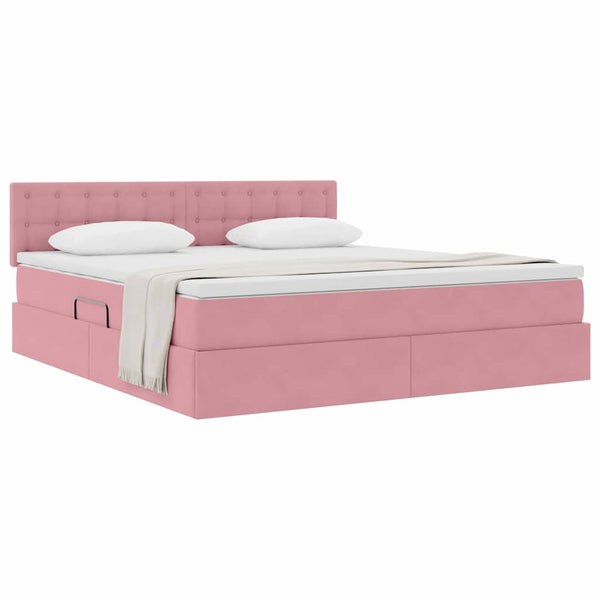 Stauraumbett mit Matratze Rosa Samt 160x200 cm