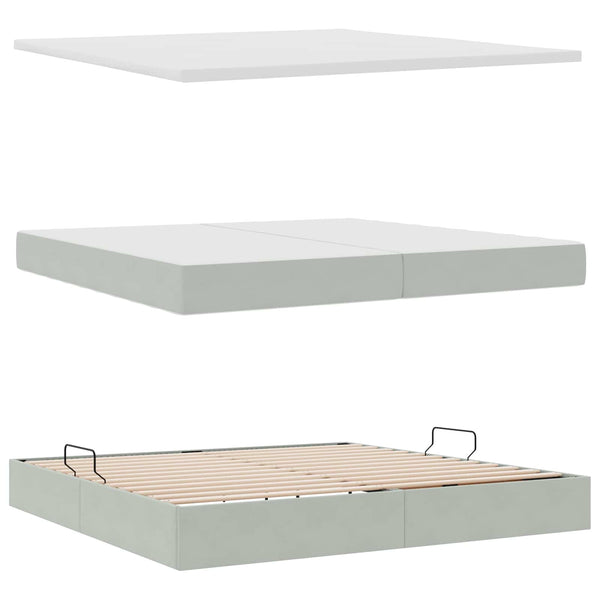 Aufbewahrungsbett mit Matratze Hellgrau 200x200 cm Samt