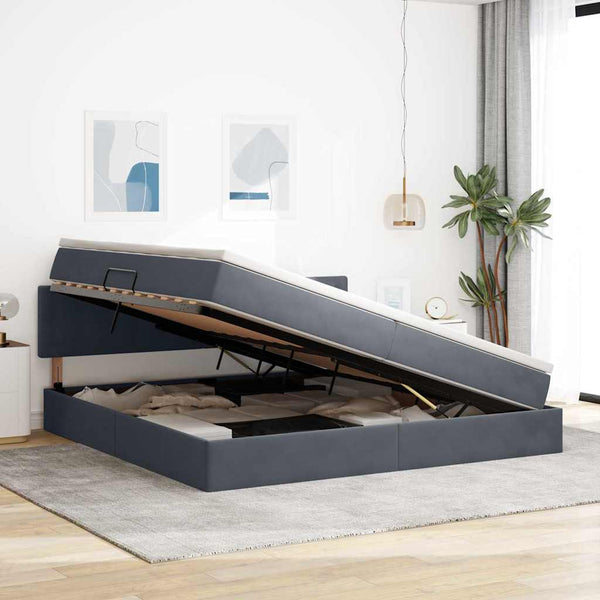 Stauraumbett mit Matratze Dunkelgrau 200x200 cm