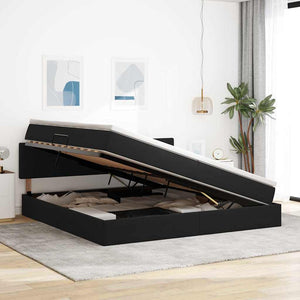Aufbewahrungsbett mit Matratze Schwarz 200x200 cm