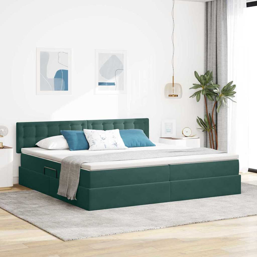 vidaXL Storage Bed with Mattress Dark Green 200 x 200 cm Velvet