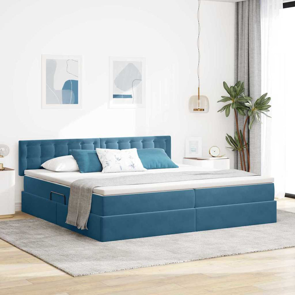 vidaXL Storage Bed with Mattress Dark Blue 200 x 200 cm Velvet