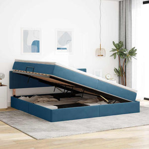 Stauraumbett mit Matratze Dunkelblau 200x200 cm Samt