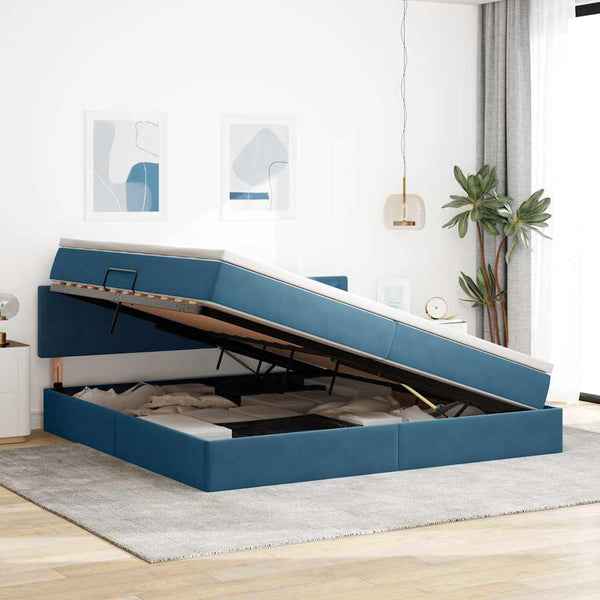 Stauraumbett mit Matratze Dunkelblau 200x200 cm Samt