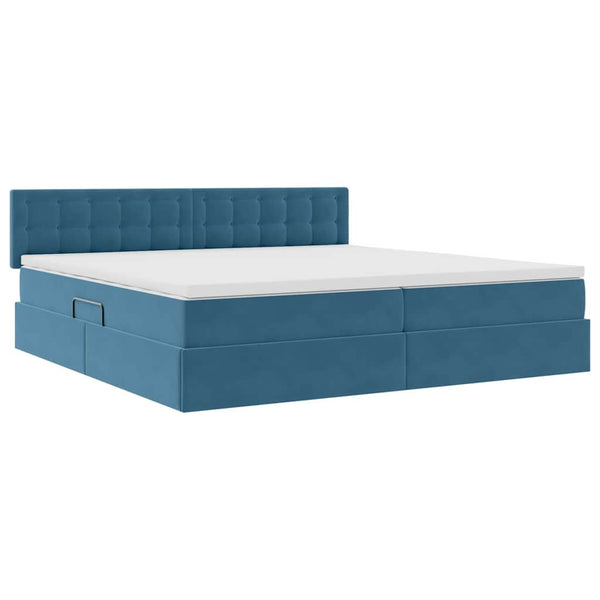 Stauraumbett mit Matratze Dunkelblau 200x200 cm Samt