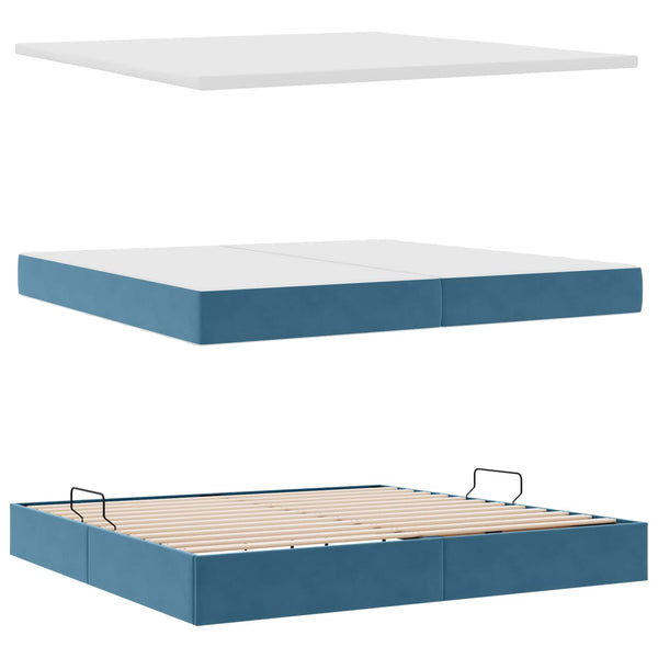 Stauraumbett mit Matratze Dunkelblau 200x200 cm Samt