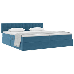 Stauraumbett mit Matratze Dunkelblau 200x200 cm Samt