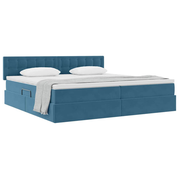 Stauraumbett mit Matratze Dunkelblau 200x200 cm Samt
