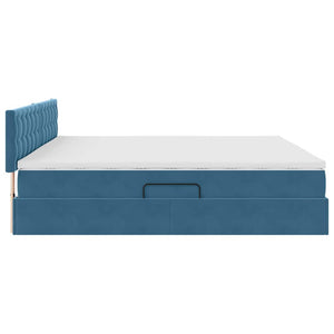 Stauraumbett mit Matratze Dunkelblau 200x200 cm Samt