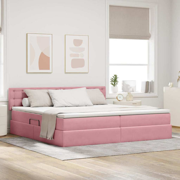 vidaXL Lit de rangement avec matelas rose 200 x 200 cm velours