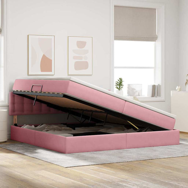 vidaXL Lit de rangement avec matelas rose 200 x 200 cm velours