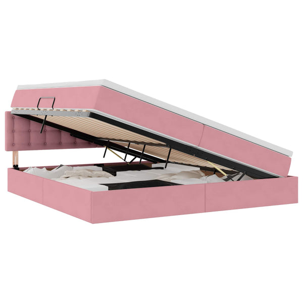 vidaXL Lit de rangement avec matelas rose 200 x 200 cm velours