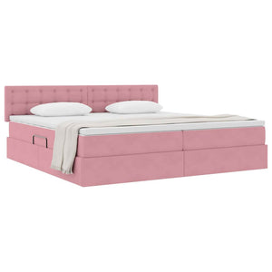 vidaXL Lit de rangement avec matelas rose 200 x 200 cm velours