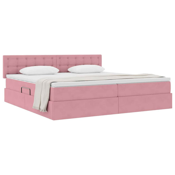 vidaXL Lit de rangement avec matelas rose 200 x 200 cm velours