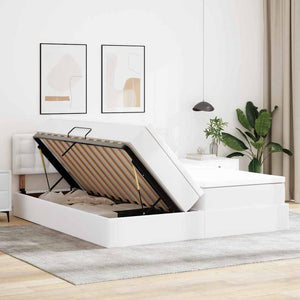 Aufbewahrungsbett mit Matratze 180x200 cm Weiß Kunstleder