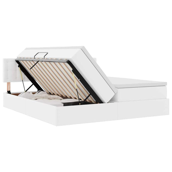 vidaXL Lit de rangement avec matelas Blanc pur 200 x 200 cm Similicuir