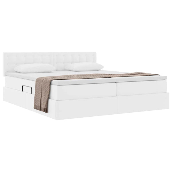 vidaXL Lit de rangement avec matelas Blanc pur 200 x 200 cm Similicuir