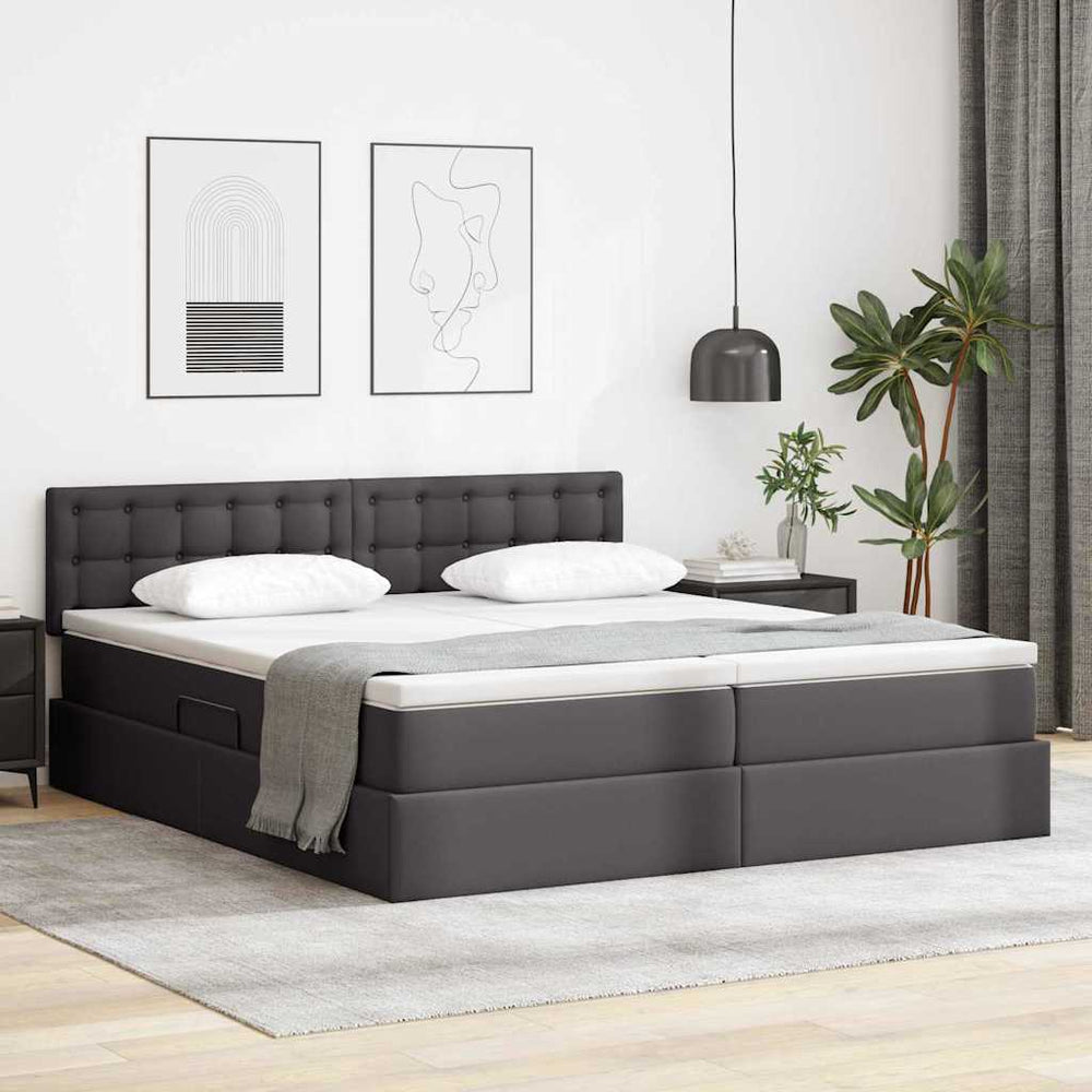 vidaXL Storage Bed with Mattress Grey 200 x 200 cm Faux Leather