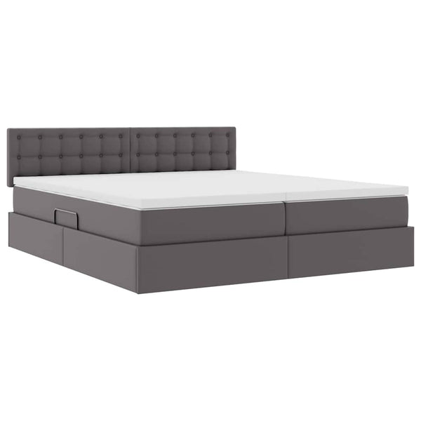 Aufbewahrungsbett mit Matratze 200x200 Grau Kunstleder