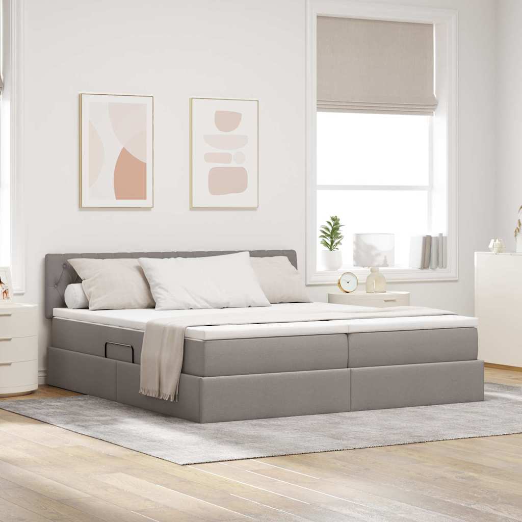 Aufbewahrungsbett mit Matratze 200x200 cm Taupe Kunstleder