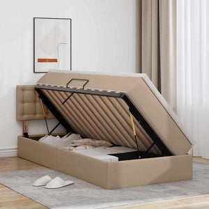 Bett mit Stauraum & LED Cappuccino 90x190 Kunstleder