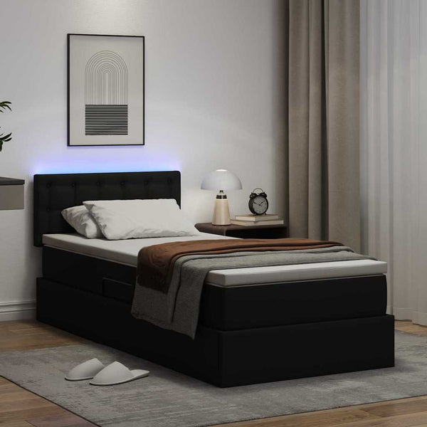 Bett mit Stauraum und LED Schwarz 100x200 cm