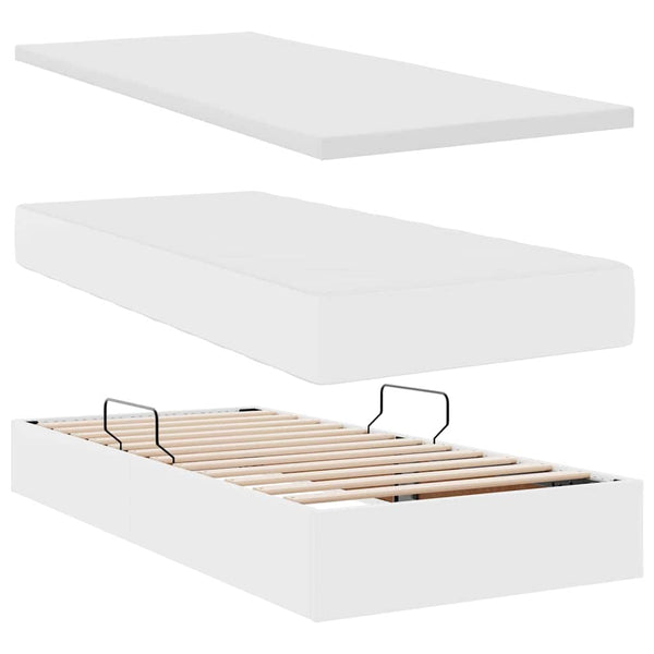 Bett 100x200 mit Stauraum & LED Kunstleder Weiß