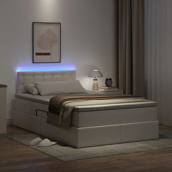 Bett mit Stauraum & LED 120x200 cm Weiß Kunstleder